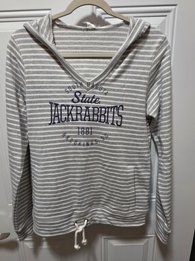 SDSU Jackrabbits Striped Hooded Pullover - Gray & White